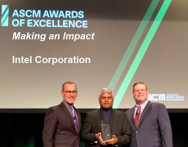 Pictured, left to right: Abe Eshkenazi, CEO of ASCM; Mani Janakiram, Intel Director; Keith Connolly, chair of the ASCM board of directors