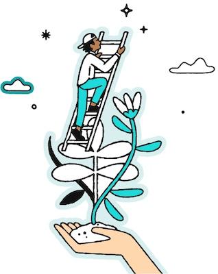 Illustration of a man climbing a ladder.