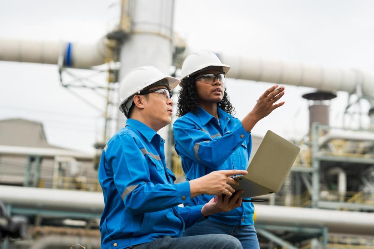 Pipeline operators surveying site