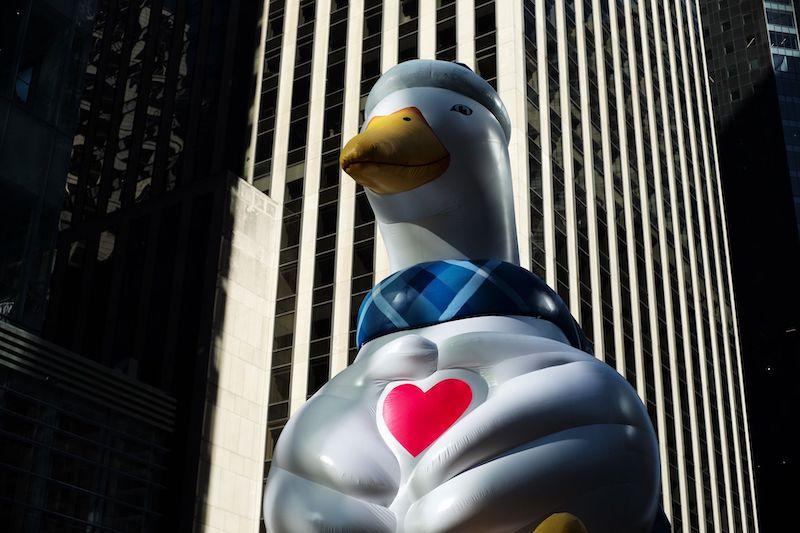 The Aflac duck balloon at the 2018 Thanksgiving parade in New York.