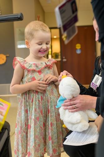 Patient being presented an Aflac My Special Duck.
