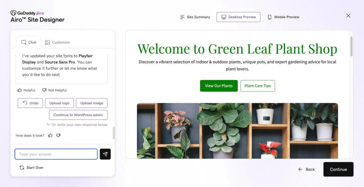 GoDaddy Airo Site Designer.