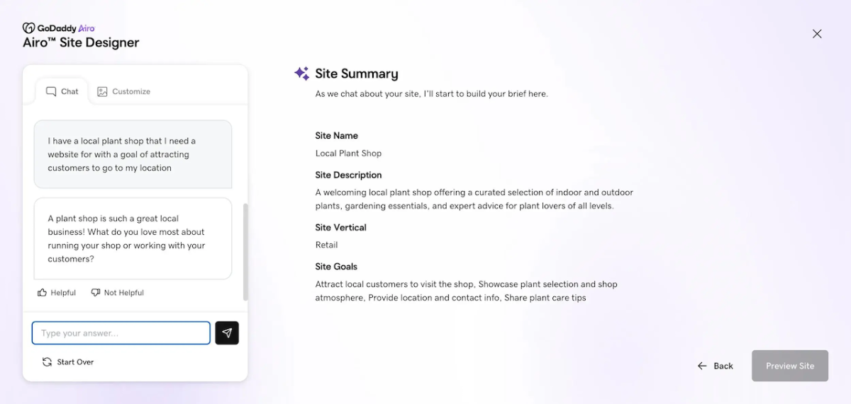 Airo Site Designer by GoDaddy.