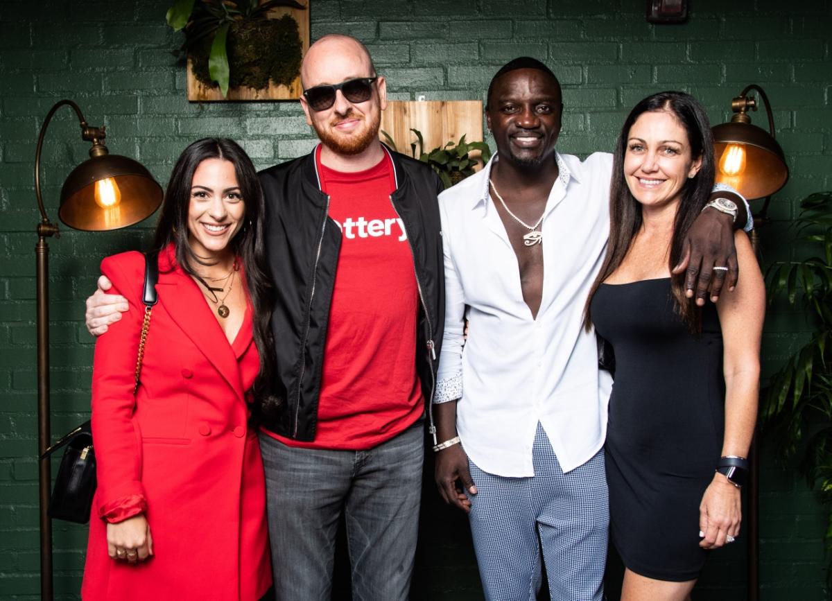 Left to right: Francesca Perone, Strategic Partnerships; Tony DiMatteo, CEO; Akon; Mel Brue, CMO. PHOTO BY Birdie Thompson, Birdseye Photography | +IMPACT Media
