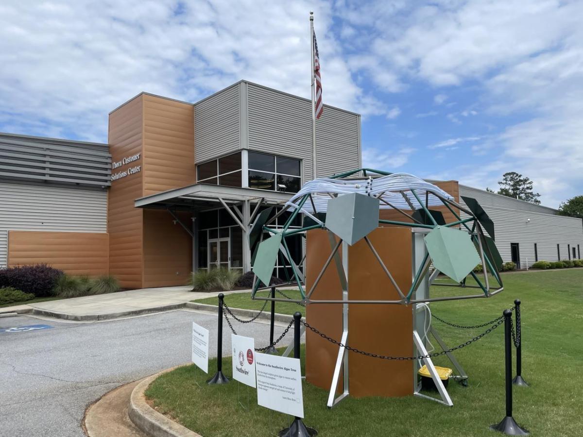 Algae Tree at Southwire's Thorn Center Picture of tree-shaped carbon removal sculpture