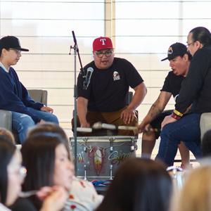 Leo Baker (Upper Sioux Granite Falls Tribe) Drum Group performing at the Tribal Energy Equity Summit 2023. " "