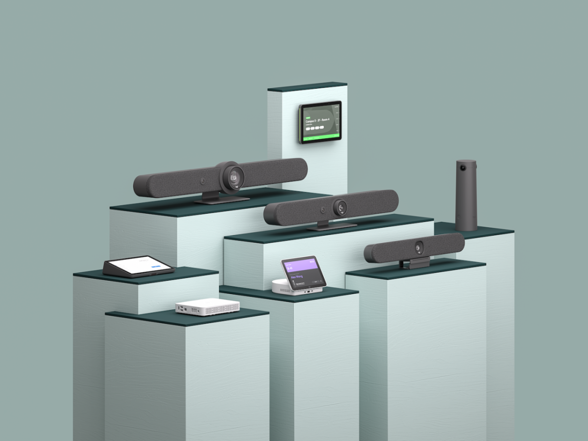A display of video collaboration devices
