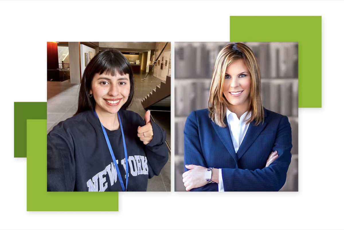 Karla Macareno (left) is part of the Asia Society’s Young Leaders Internship Program providing participants with event planning and an extensive variety of life skills. Regions Commercial Banking relationship manager Megan Bickel connected with students engaged in the program for an interactive conversation about building savings, raising credit scores and additional financial insights. Two separate photo's of Karla Macareno, part of the Asia Society’s Young Leaders Internship Program, and Regions Commercial Banking relationship manager, Megan Bickel