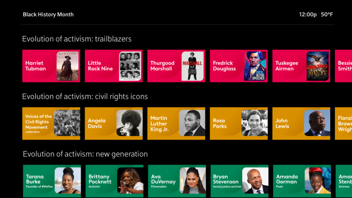 Three rows of different icons for shows, profiles of icons past and present. "Evolution of activism."