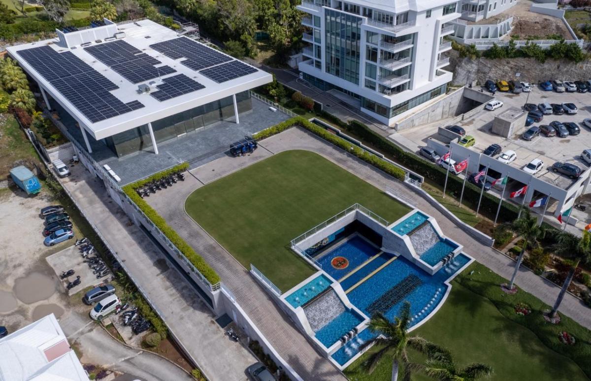 Bacardi Bermuda headquarters with solar panels on roof