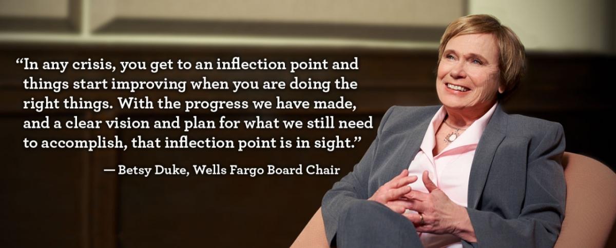 Amid crises and accomplishments, Wells Fargo Chair Betsy Duke has forged a career of firsts, culminating with being named the first female chair of a major U.S. bank.