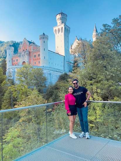 Bhumi and her husband visiting a castle.