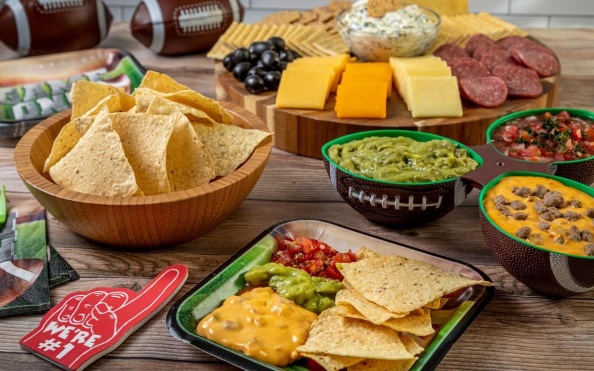 Chips and dips and a cheese platter