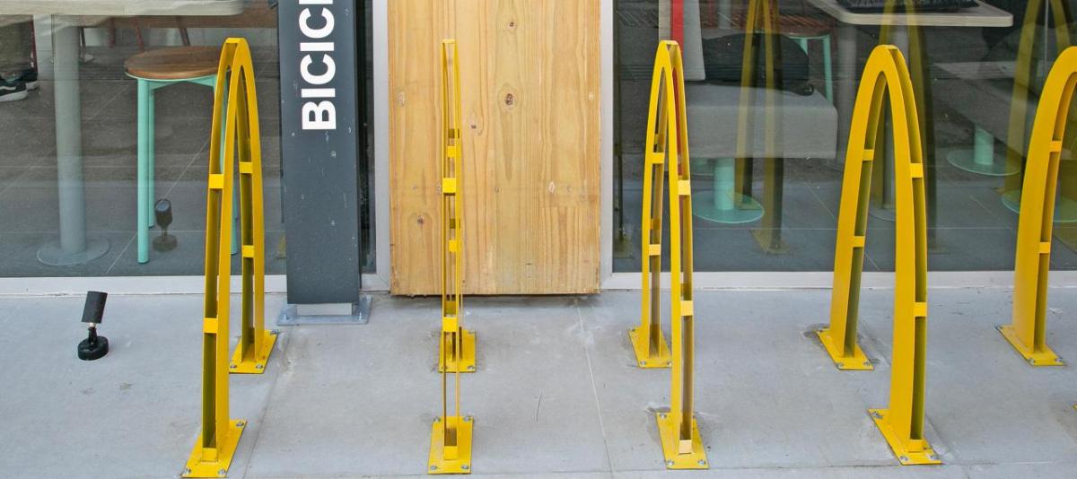 Bike parking stations outside the Sao Paulo McDonalds.