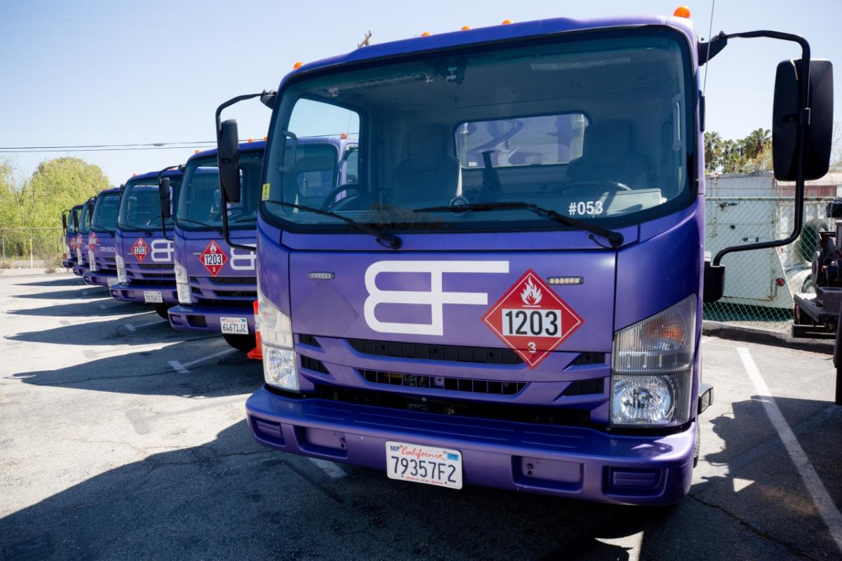 Photo: Booster's unique purple tanker mobile fueling truck