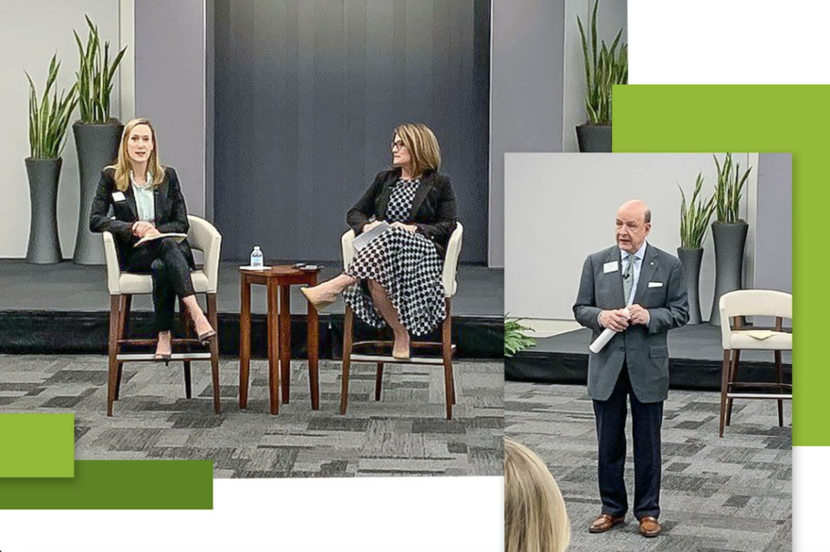 Two different photo's of people speaking at the second annual CDFI Convening