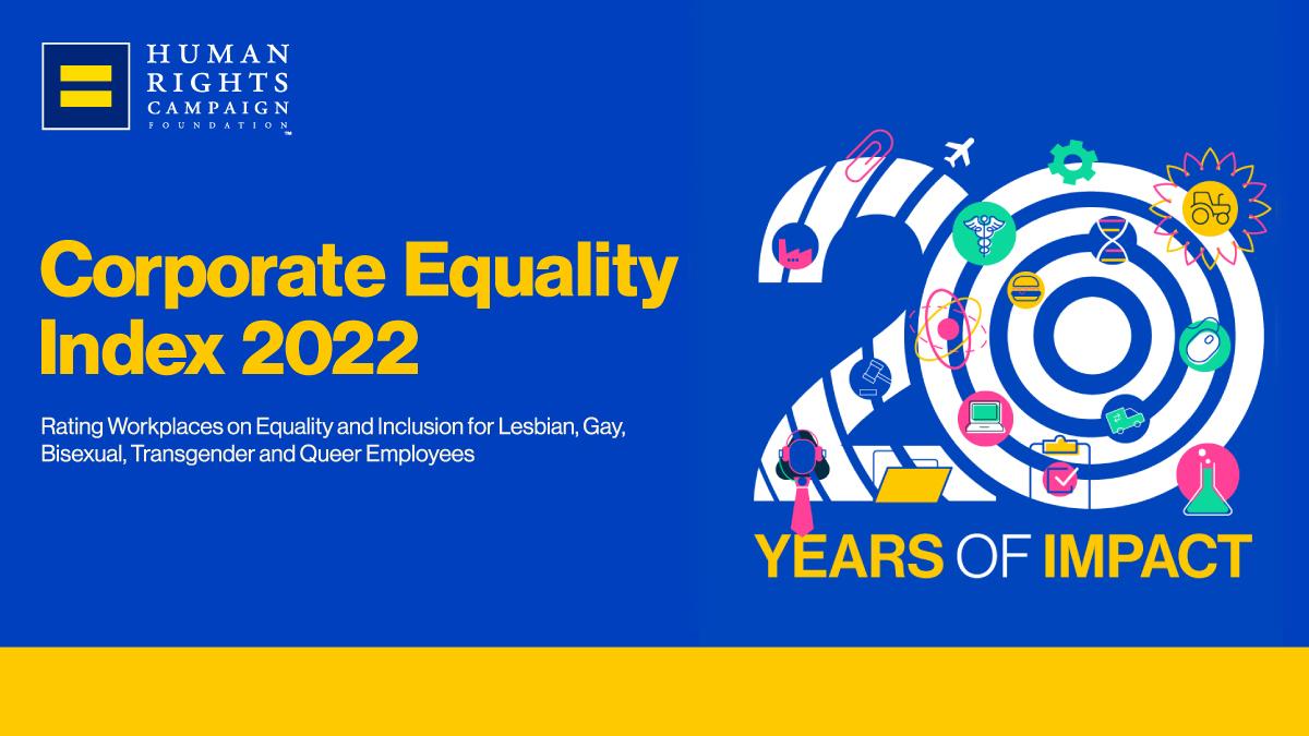 Corporate Equality Index 2022 logo and banner image reading, "20 years of impact"