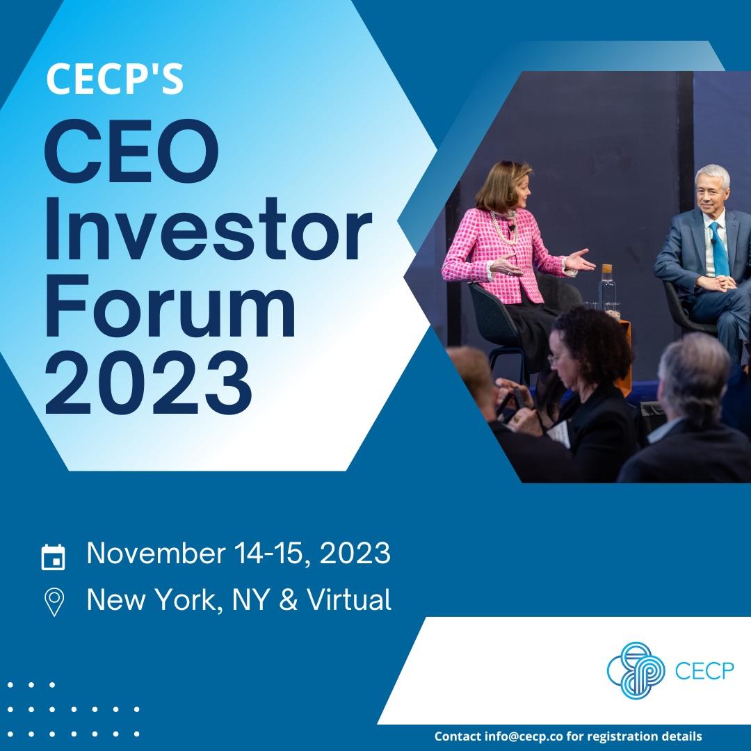 "CECP's CEO Investor Forum" with picture of two people speaking on stage