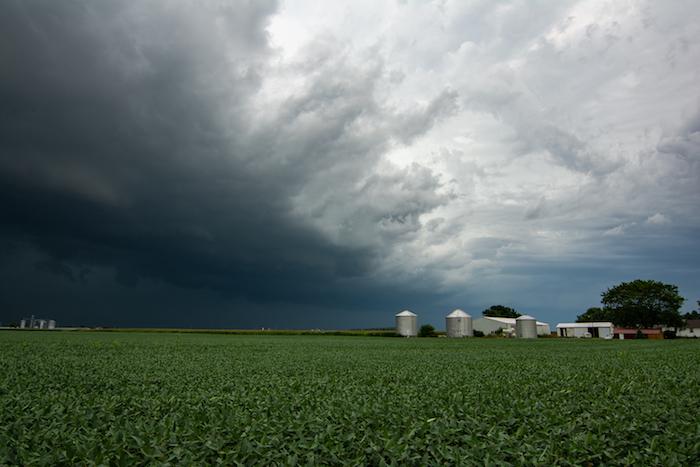 Incoming Derecho approaching across the corn fields in the Midwest in August 2020.