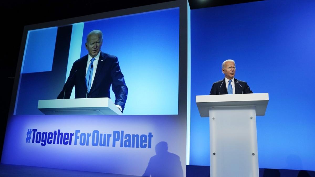 President Joe Biden speaks during an event about the Global Methane Pledge at the COP26 U.N. Climate Summit Nov. 2, 2021 in Glasgow Scotland.  Evan Vucci AP