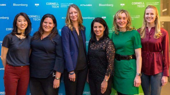 Bloomberg Television Anchor Scarlet Fu sat down with Rebecca Kaden, Union Square Ventures, Beth Ferreira, FirstMark Capital & Ellie Wheeler, Greycroft for “Women in Venture Capital: Fresh Perspectives” as part of the CornellTech@Bloomberg Speaker Series held at Bloomberg World Headquarters in New York on February 28, 2018. (Photographer: Lori Hoffman/Bloomberg)