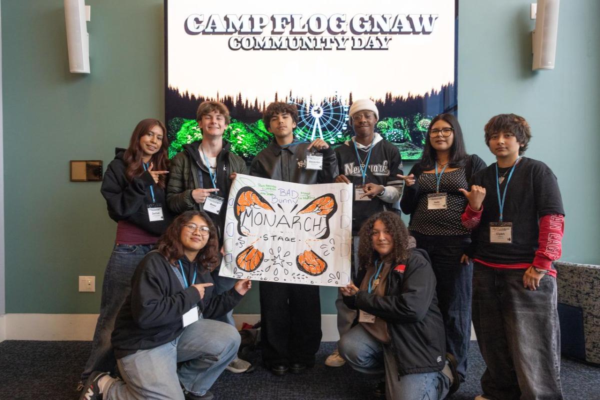 Students presenting their project for the Camp Flog Gnaw Carnival Lineup Challenge.