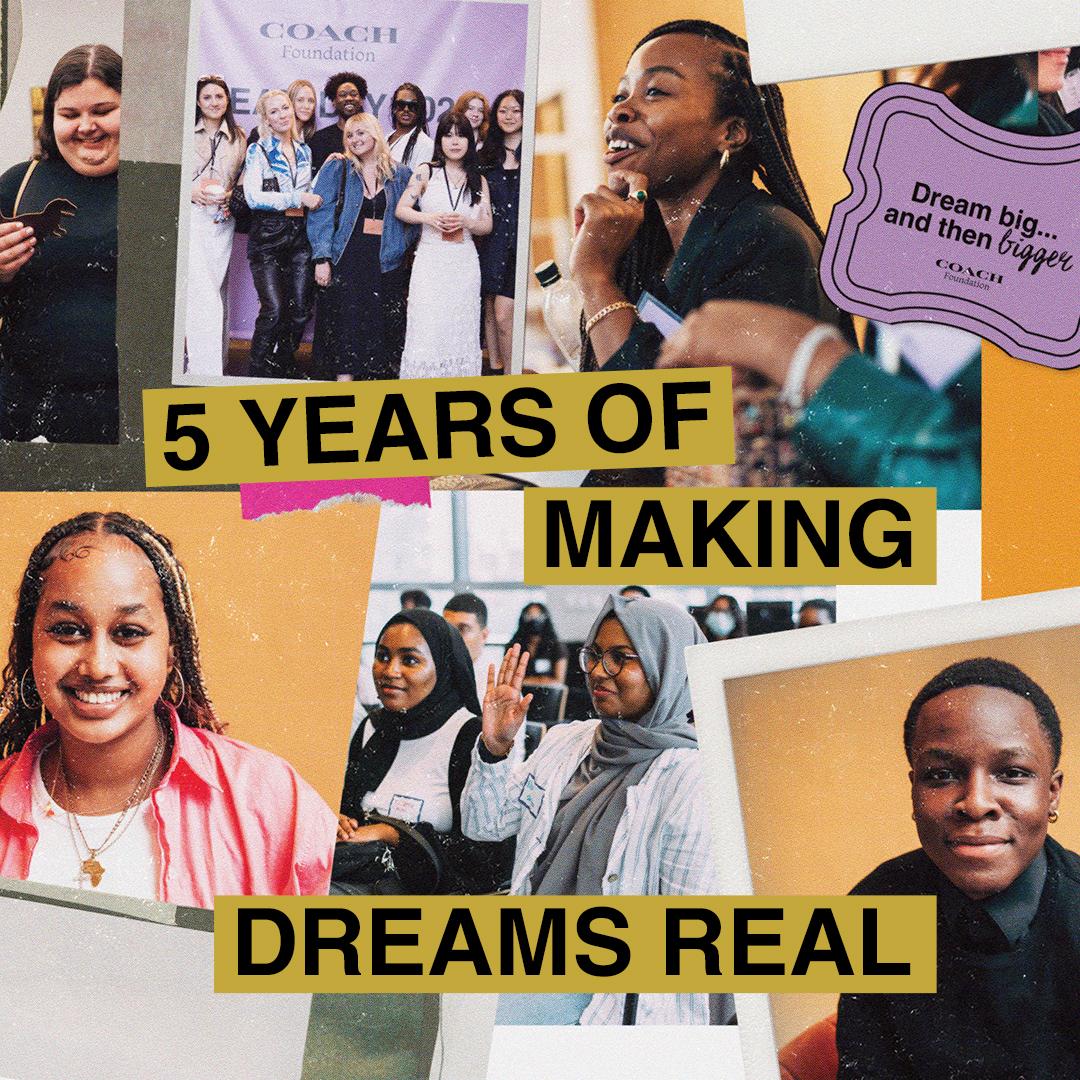 Collage image of young people with the words "Celebrating Five Years of Dream It Real"