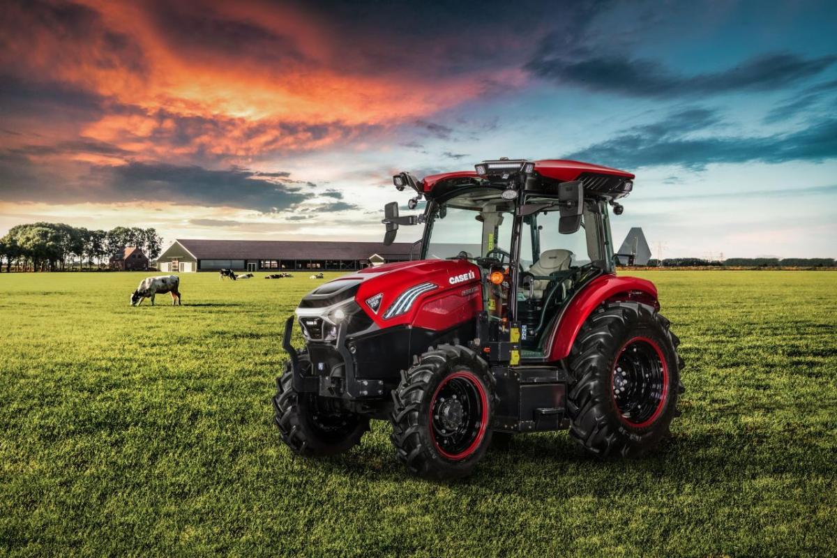 A red tractor in a field