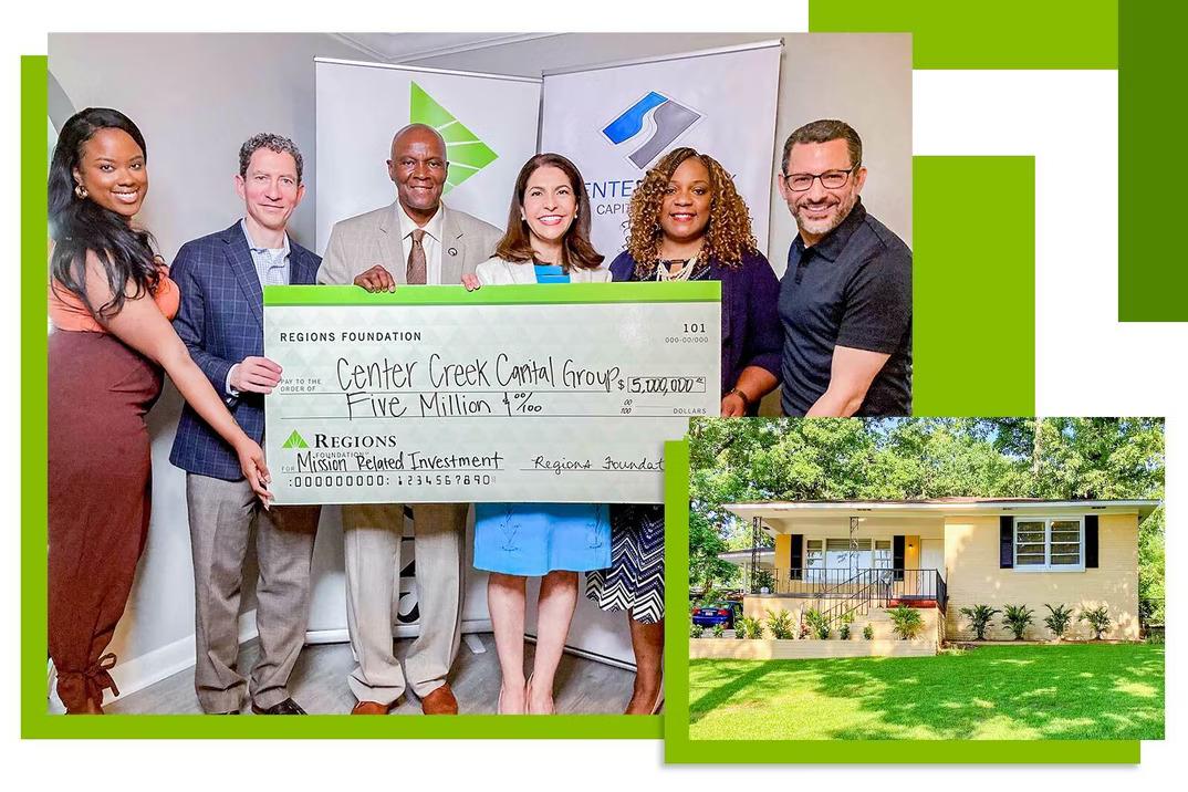 a group of people holding a large check to Center Creek Capital Group