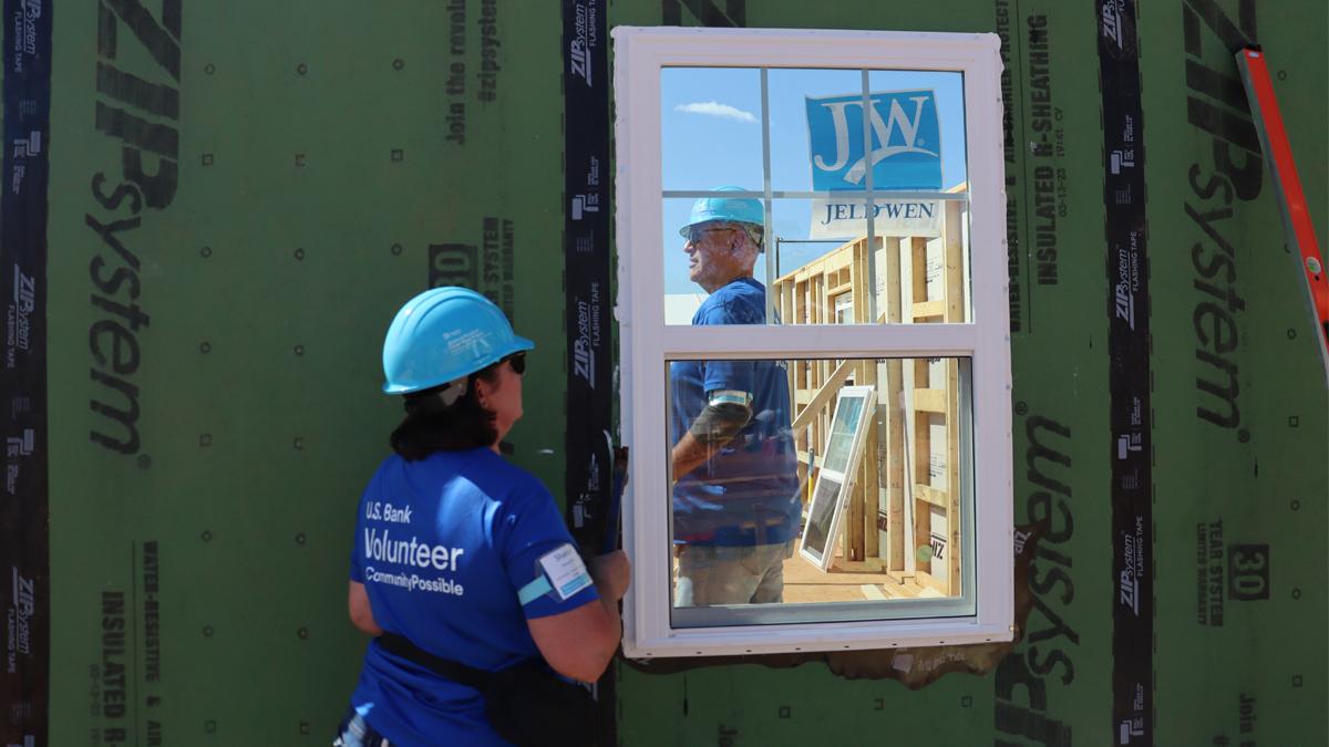 By the end of day one during the five-day build, windows were already on and walls raised.