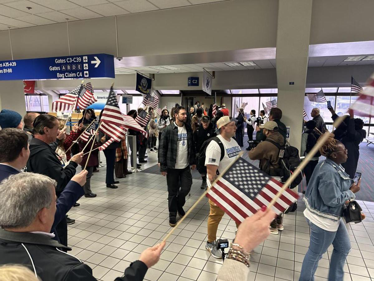 People waving flags