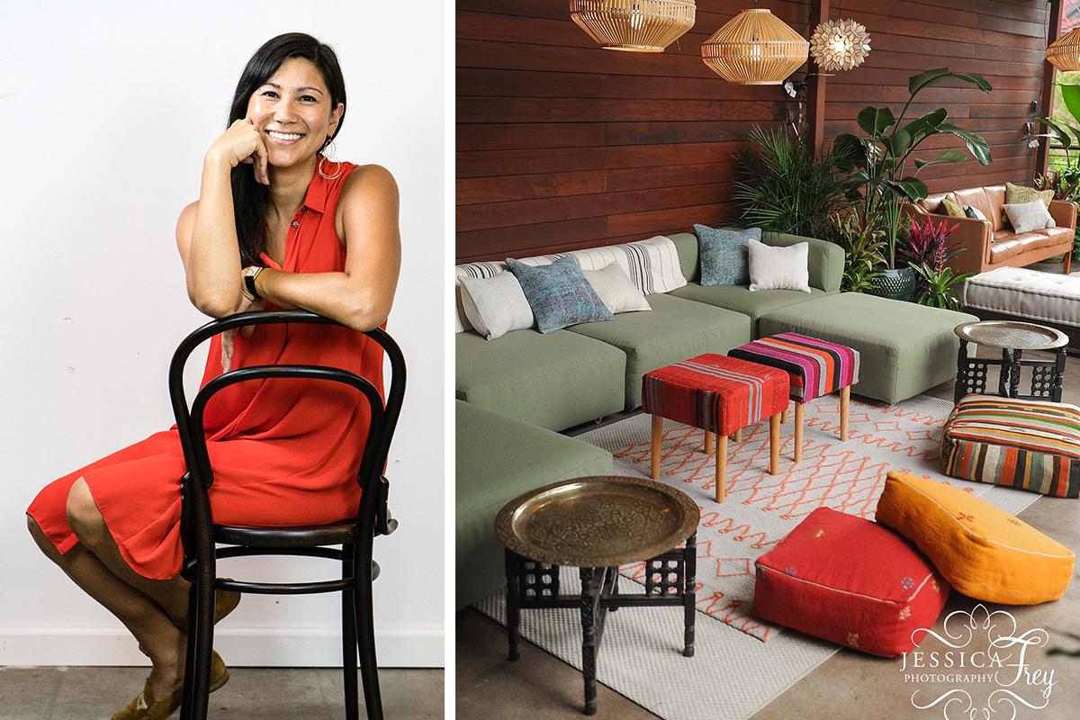 Photo of Christie: Kristina Gonzales; Lounge photo: Jessica Frey Photography + Natalie Holzem Styling