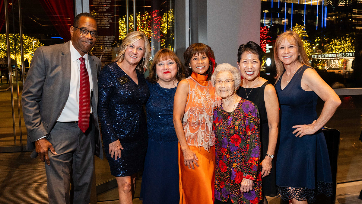 7 people in evening formal wear