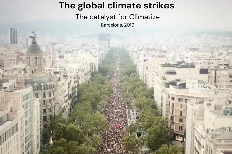 Aerial Photography of the 2019 Global Climate strike in Barcelona, Spain