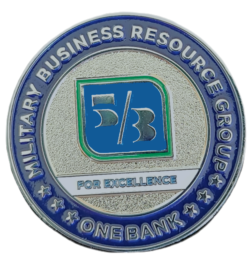 Fifth Third Bank's Military BRG's challenge coin, part of new recognition program of the business resource group. Fifth Third Bank Military Business Resource Group Challenge Coin
