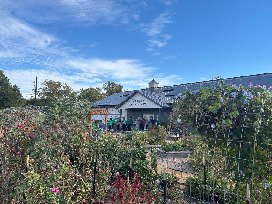 The new 34-kilowatt rooftop solar array, funded by Green Mountain Energy Sun Club, at Community Garden Kitchen.