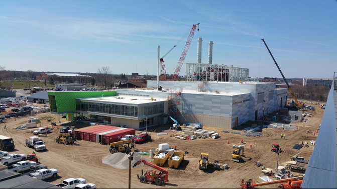 The Holland Energy Park, a natural gas plant shown here under construction, helps the Holland Board of Public Works to save 11 billion gallons per year compared to the former coal-fired James De Young plant. Photo courtesy of mibiz.com