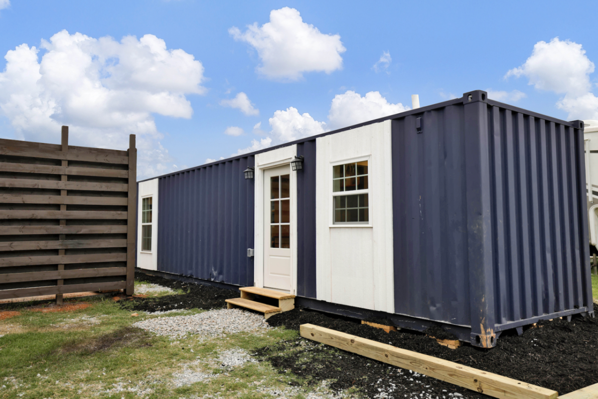 Interior of up-cycled shipping container dwelling