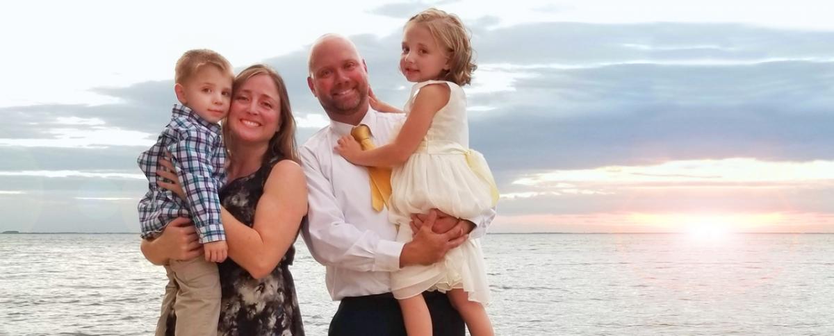 Amanda and Matt St. Clair with son Carter and daughter Katrina at a family gathering on the shores of Lake Erie.