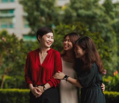 Cynthia with her daughters " "