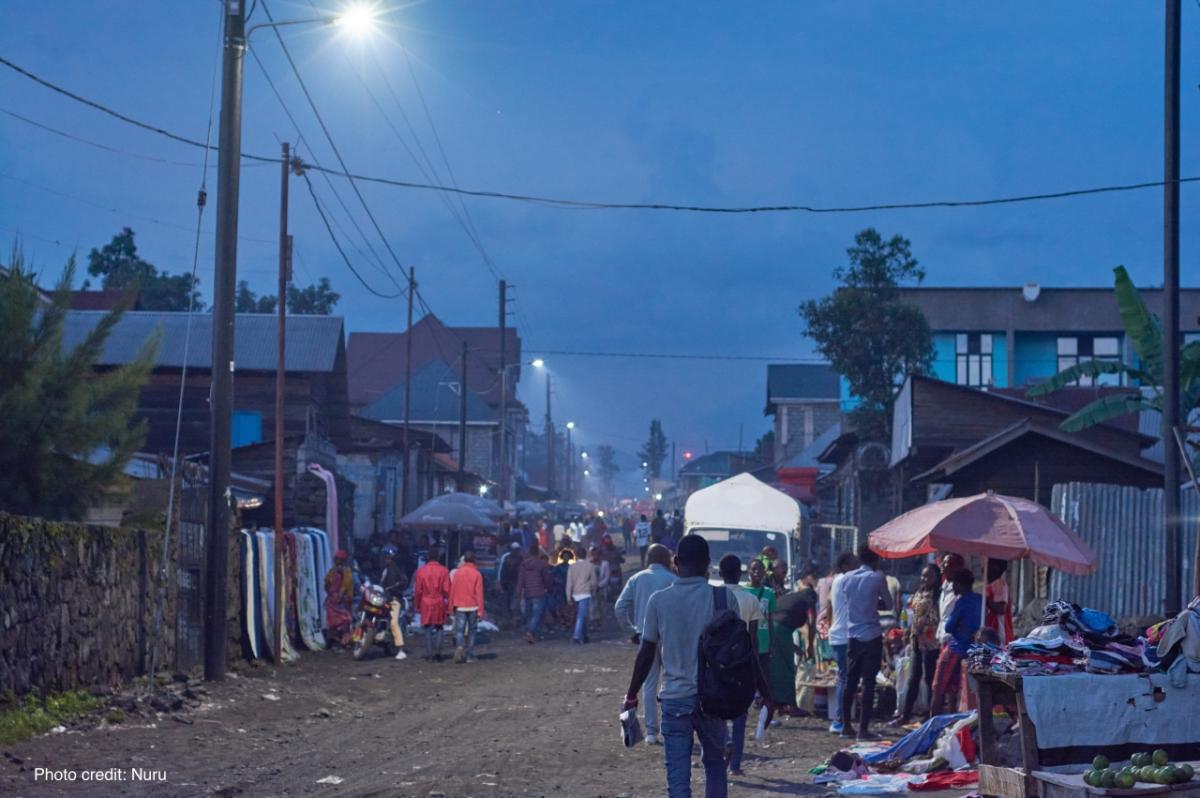 Night time streetlights in Ndosho neighborhood of Goma