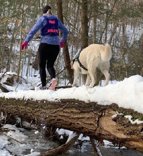 Lulu training with her service dog, Molly.