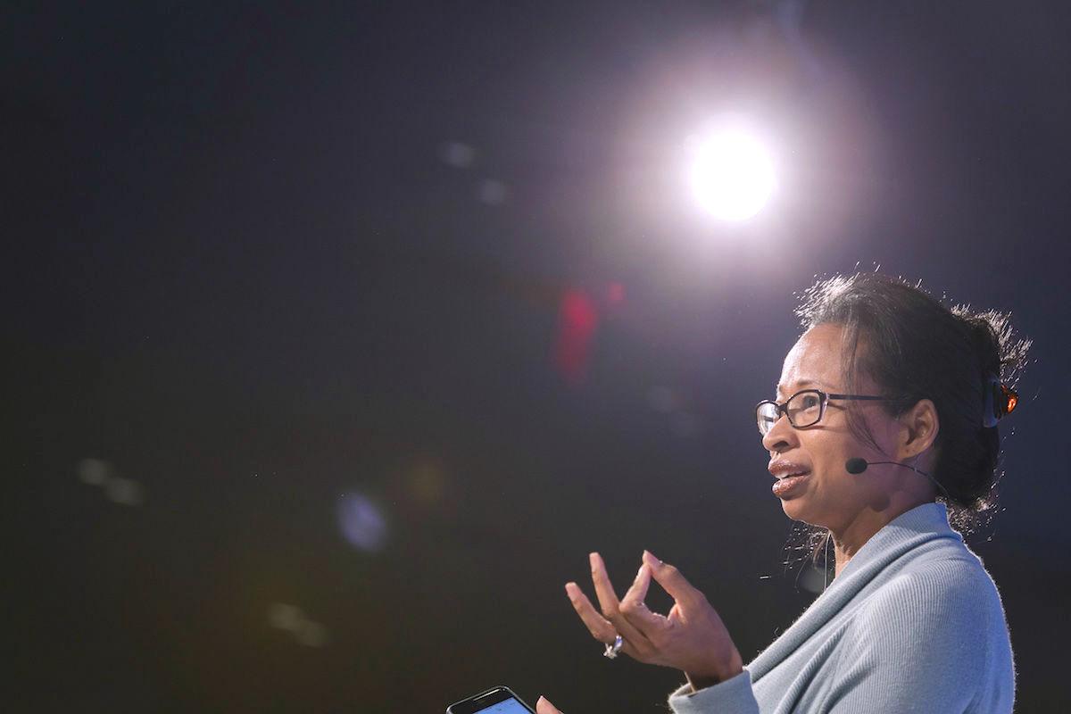 Dalila Wilson-Scott, SVP of community investment for Comcast NBCUniversal, speaks at the Summit for Solutions on Nov. 2, 2017, in New York City. (Photo by Adam Schultz for NationSwell)
