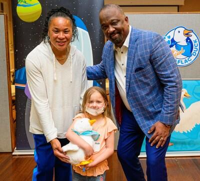 Photo: South Carolina women’s basketball head coach Dawn Staley and Aflac U.S. President Virgil Miller deliver My Special Aflac Duck to cancer and sickle cell disease patients at UVA Children's in Charlottesville, Virginia. South Carolina women’s basketball head coach Dawn Staley and Aflac U.S. President Virgil Miller deliver My Special Aflac Duck to cancer and sickle cell disease patients at UVA Children's in Charlottesville, Virginia.