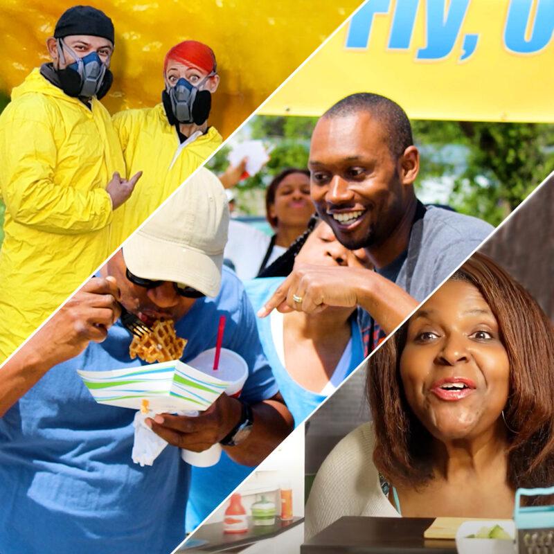 The Drake University Business Clinic has helped budding entrepreneurs around Iowa develop their business plans, including (from left) Celestino and Charlie Ramirez of Sweatshop Pepper Farm, Garrison Goodlett of G.G.’s Chicken and Waffles, and Karel Howell of Karel The Girl Miniature. Collage of photos featuring small business owners.