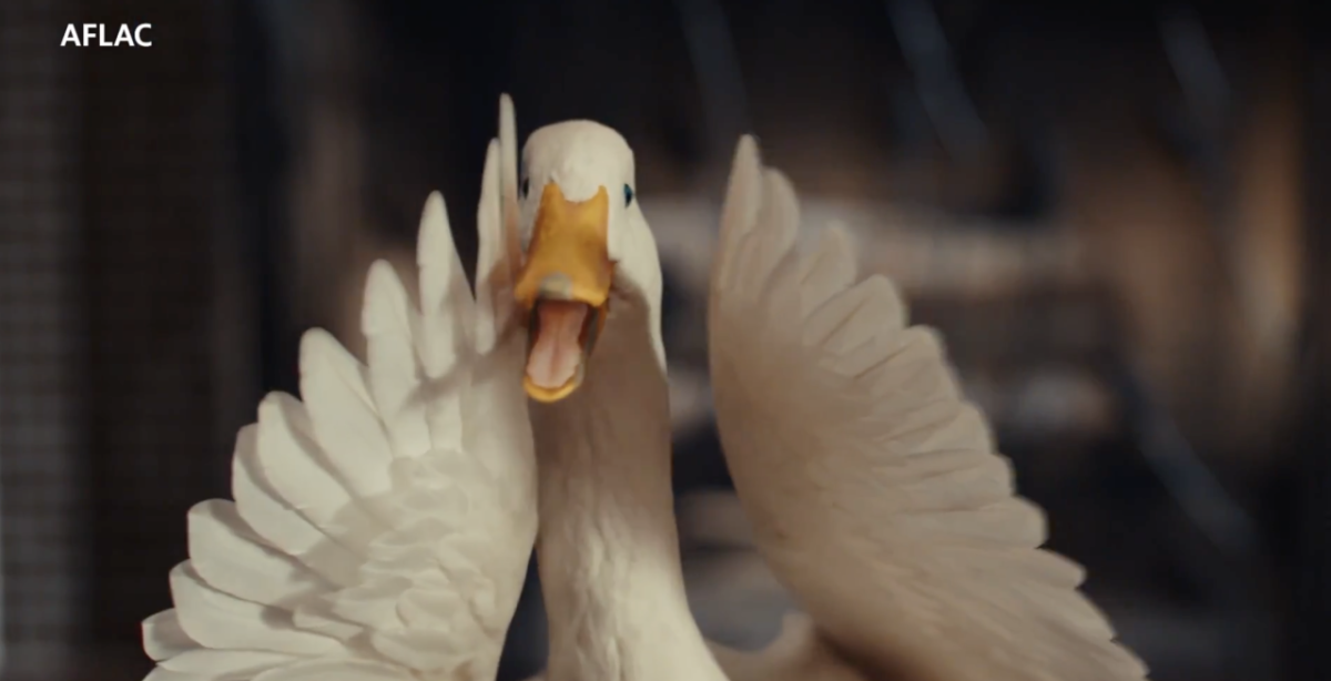 Image courtesy of Yahoo! Finance Aflac duck with wings upraised, quacking