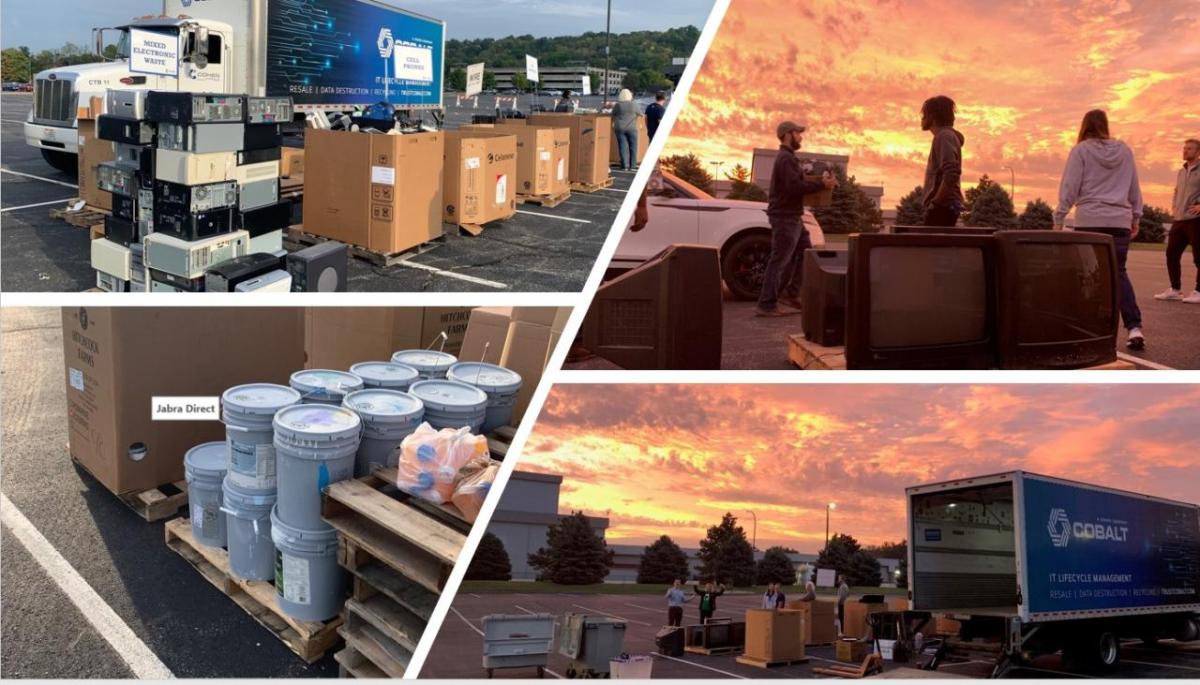 Employees of Fifth Third Bank recycled nearly 10,000 pounds of materials at e-waste collection events. Collage of recycling electronic wastes