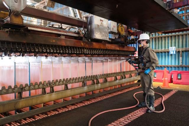 Shown here is the El Abra solution extraction/electrowinning facility, which has a capacity of 500 million pounds of copper cathode per year.
