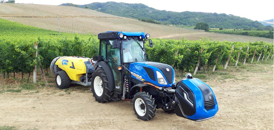 100% electric tractor at a vineyard