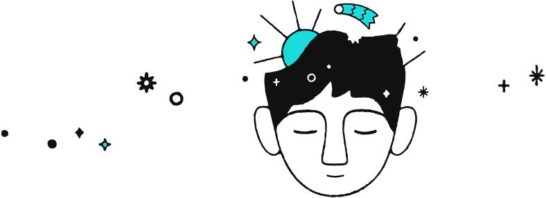 Illustration of a person with a sun coming out of his head.